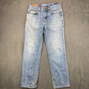 Chaps Straight Fit Mens 30x32 Blue Light Wash Distressed Cotton Denim Jeans
